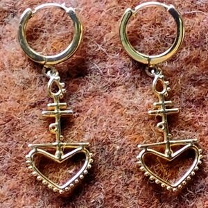 Gold Heart Earrings with Textured Edge 14k